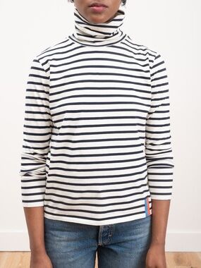 KULE Cream & Navy Striped Turtleneck Tee (NWT)